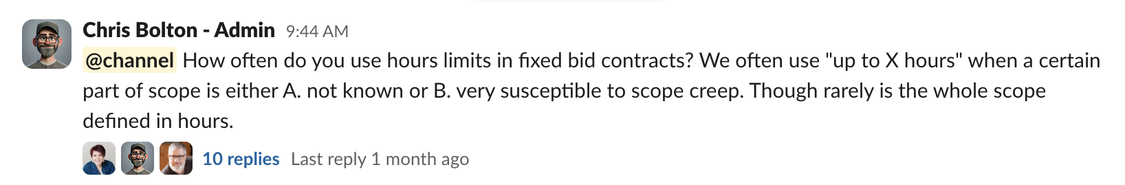 Agency Slack Group Conversation About Contracts